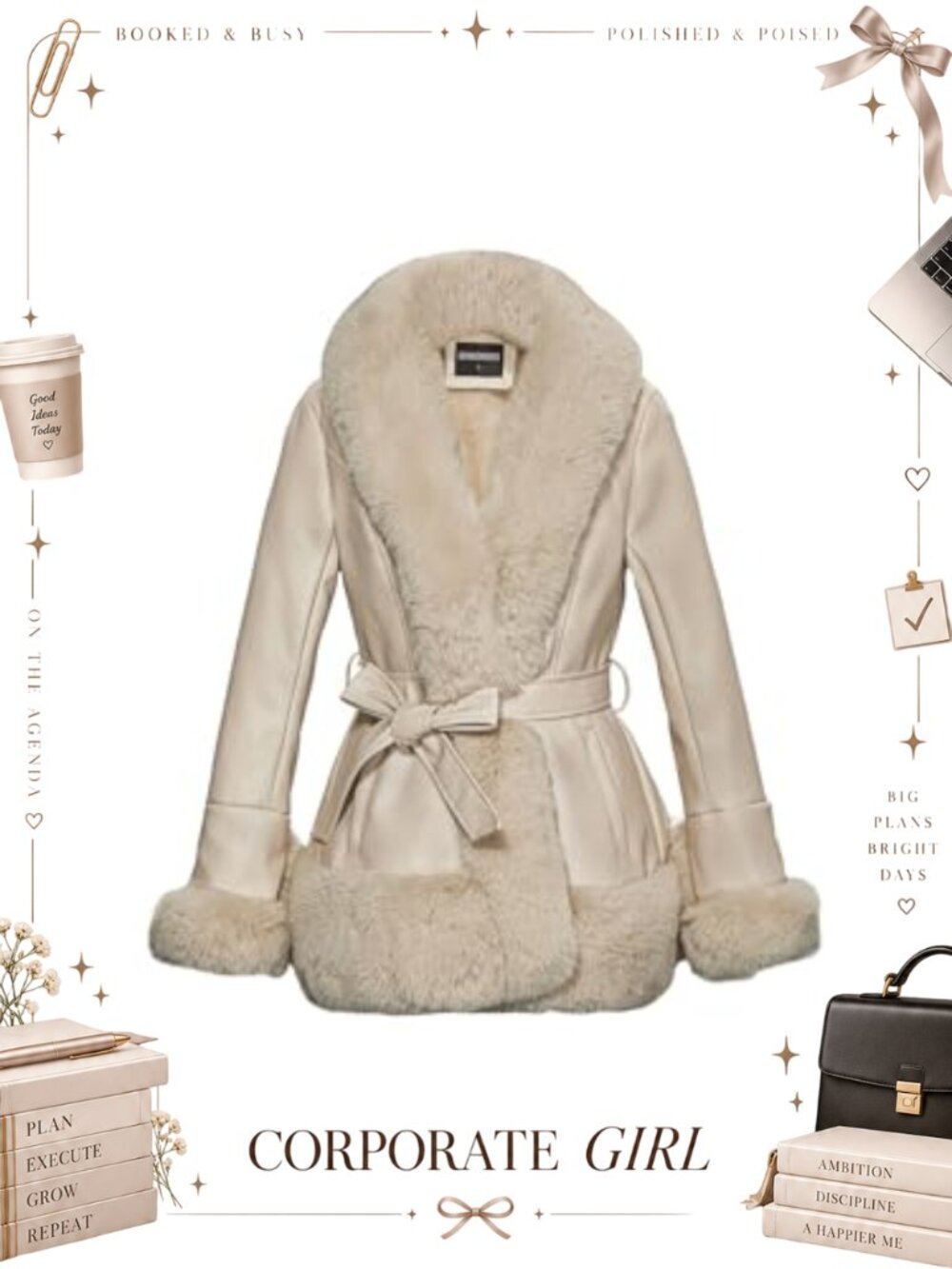 Faux Leather Peplum Parka Coat Faux Fur Collar Belted Winter